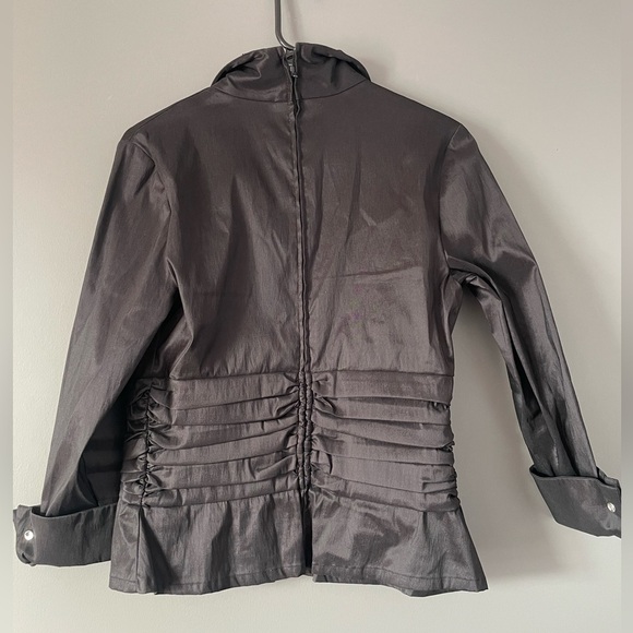 Tadashi Shoji Black Faux Wrap Blouse Corset Waist Size 12 - Picture 7 of 14